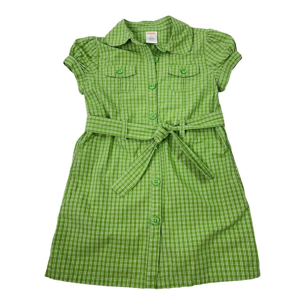 Girls Gymboree Burst of Spring Green Plaid Short Sleeve  Shirt Dress SZ 3